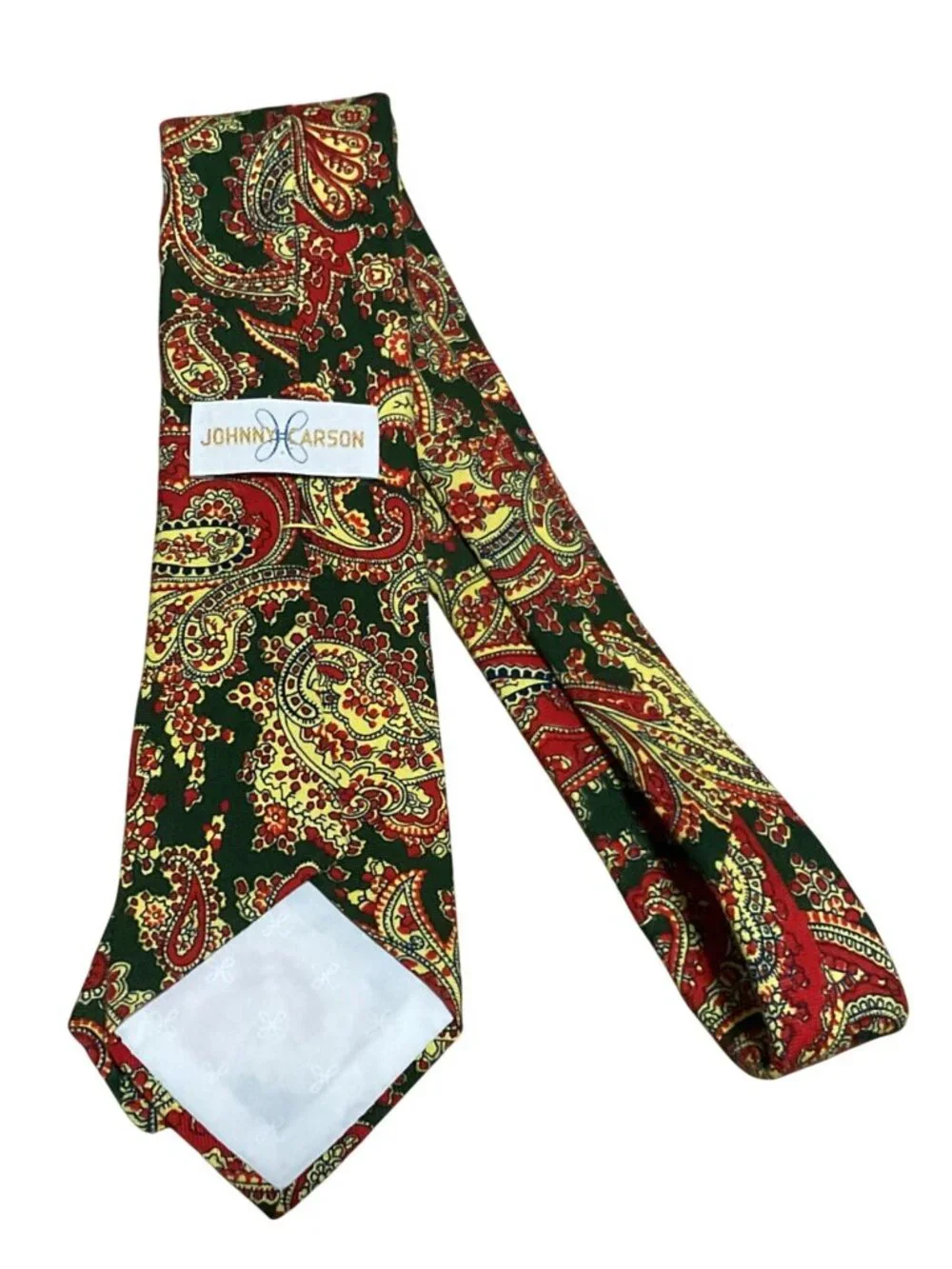 Vintage Johnny Carson Red & Green Paisley Necktie 100% Acrylic 54